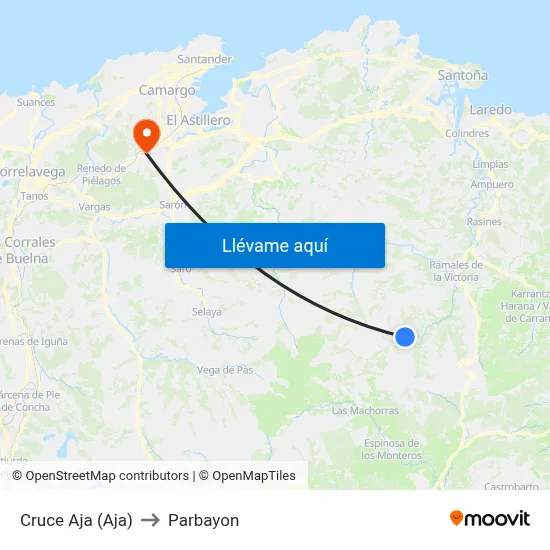 Cruce Aja (Aja) to Parbayon map