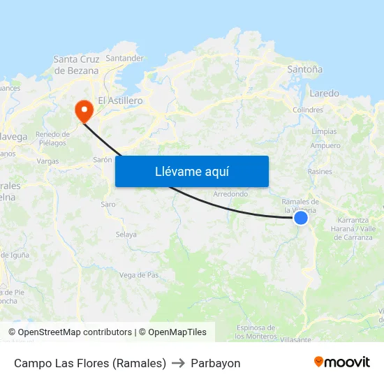 Campo Las Flores (Ramales) to Parbayon map