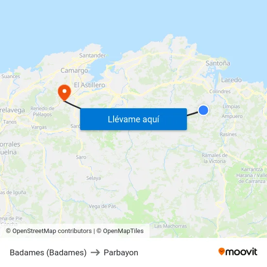 Badames (Badames) to Parbayon map