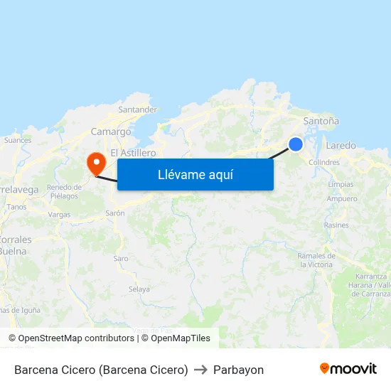 Barcena Cicero (Barcena Cicero) to Parbayon map