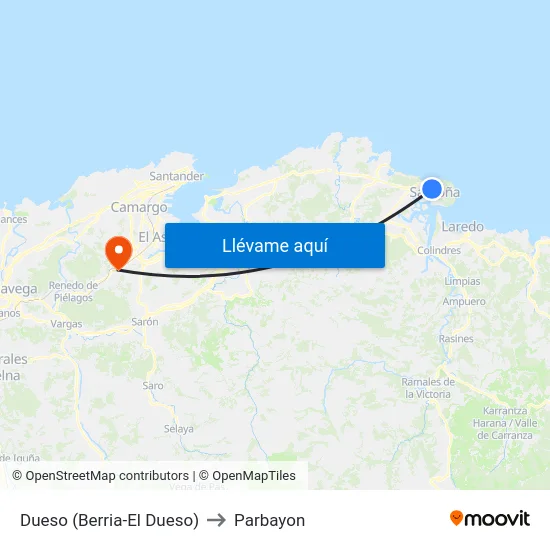 Dueso (Berria-El Dueso) to Parbayon map