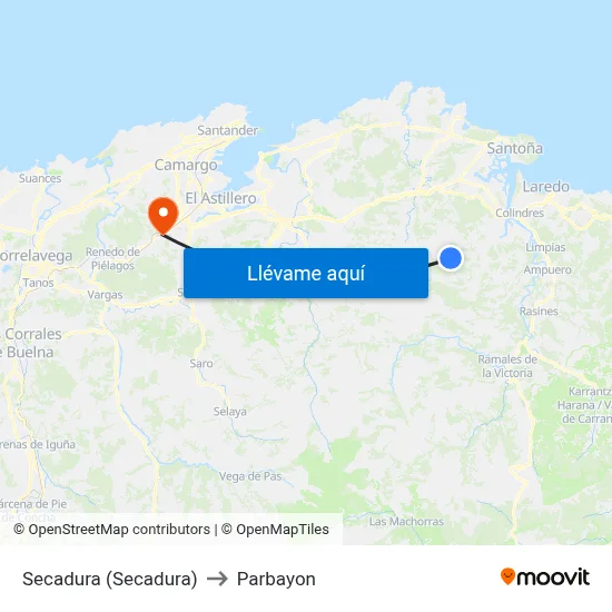 Secadura (Secadura) to Parbayon map