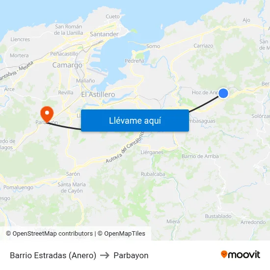 Barrio Estradas (Anero) to Parbayon map