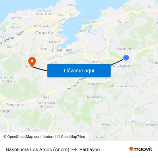 Gasolinera Los Arcos (Anero) to Parbayon map