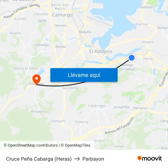 Cruce Peña Cabarga (Heras) to Parbayon map