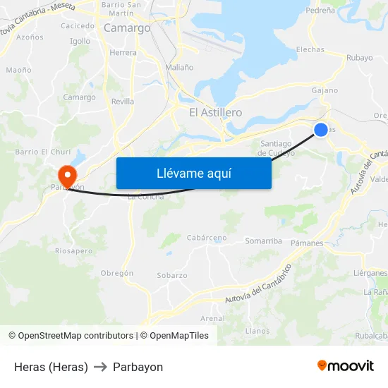 Heras (Heras) to Parbayon map