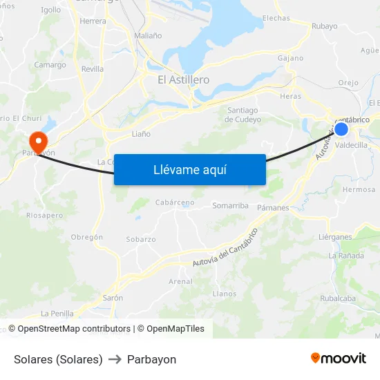 Solares (Solares) to Parbayon map