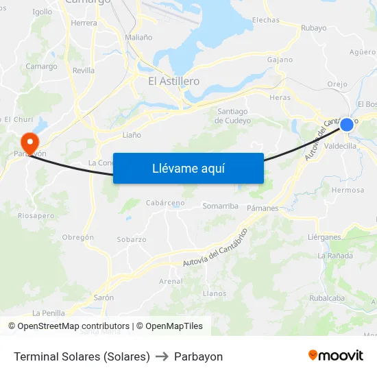 Terminal Solares (Solares) to Parbayon map