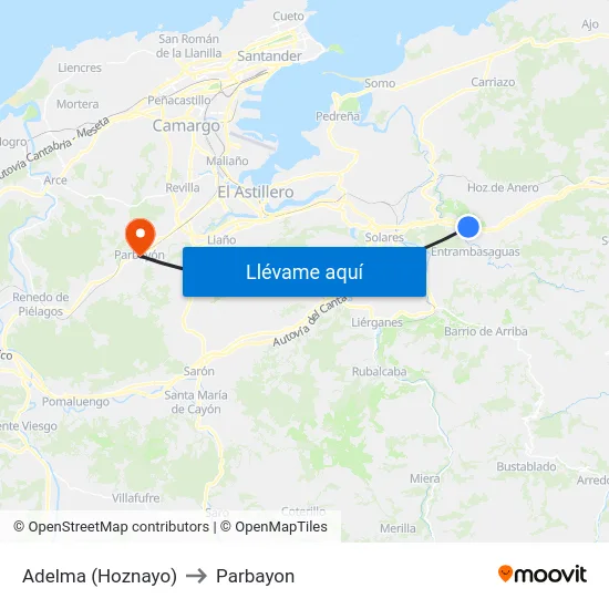 Adelma (Hoznayo) to Parbayon map