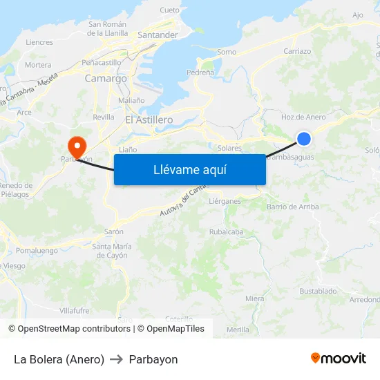 La Bolera (Anero) to Parbayon map