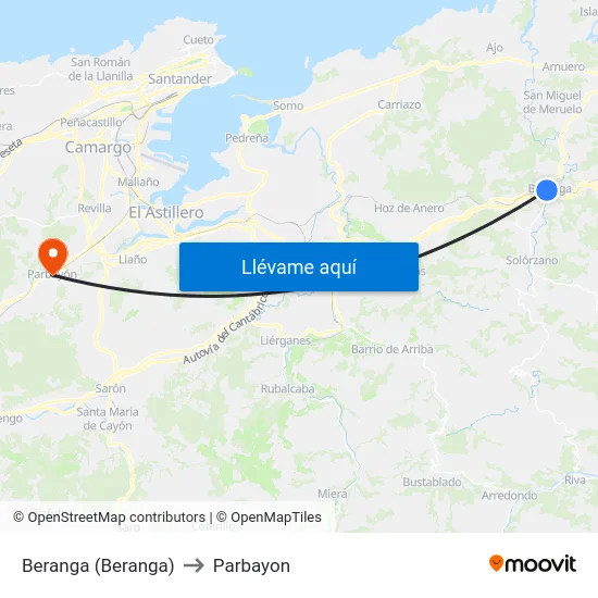 Beranga (Beranga) to Parbayon map