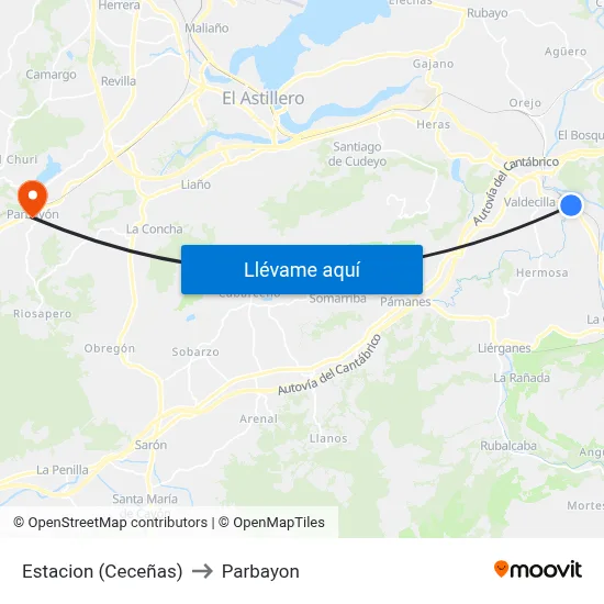 Estacion (Ceceñas) to Parbayon map
