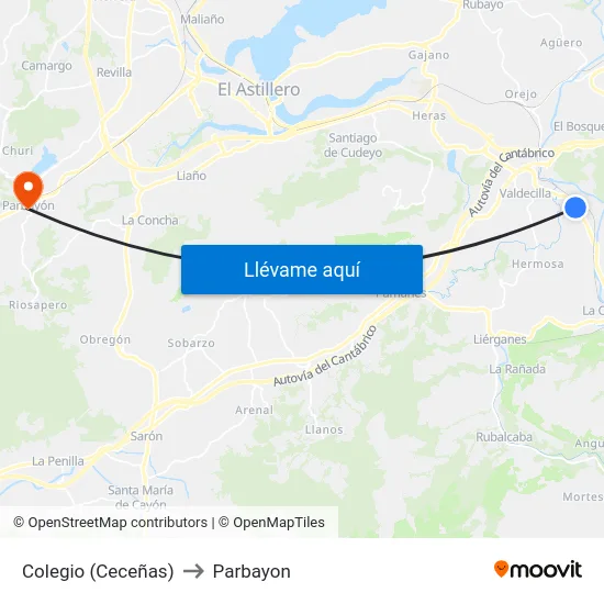 Colegio (Ceceñas) to Parbayon map