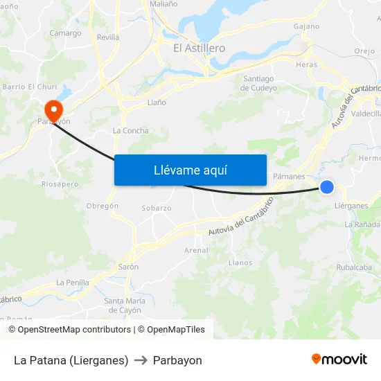 La Patana (Lierganes) to Parbayon map