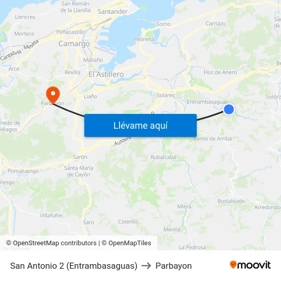 San Antonio 2 (Entrambasaguas) to Parbayon map