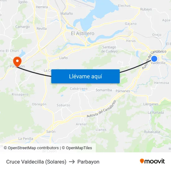 Cruce Valdecilla (Solares) to Parbayon map