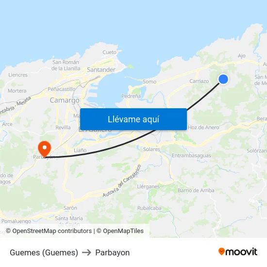 Guemes (Guemes) to Parbayon map