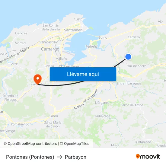 Pontones (Pontones) to Parbayon map