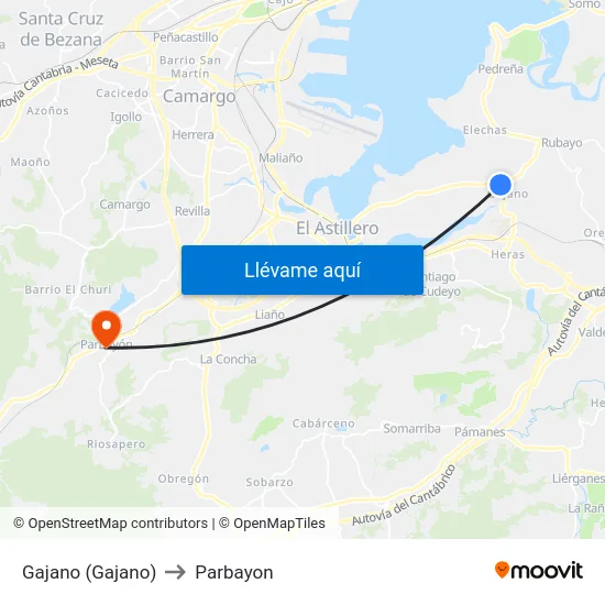 Gajano (Gajano) to Parbayon map