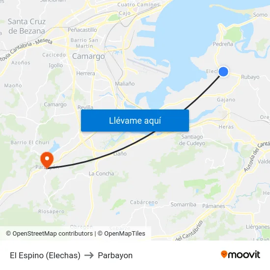 El Espino (Elechas) to Parbayon map