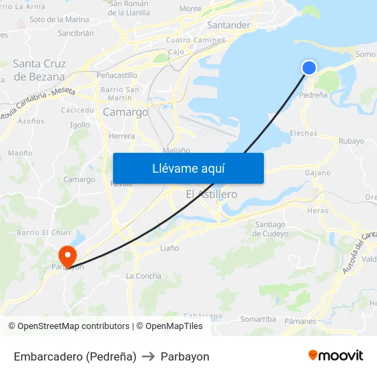 Embarcadero (Pedreña) to Parbayon map