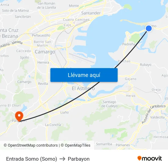 Entrada Somo (Somo) to Parbayon map