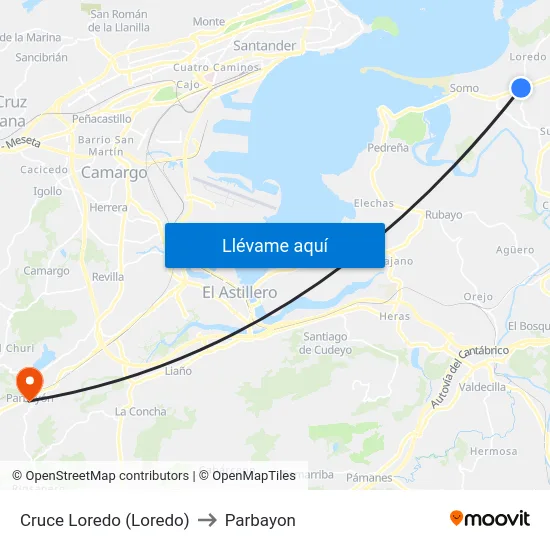 Cruce Loredo (Loredo) to Parbayon map