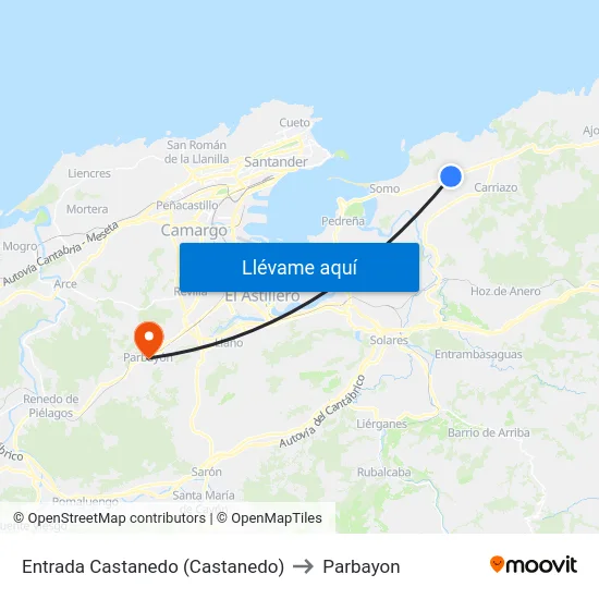 Entrada Castanedo (Castanedo) to Parbayon map