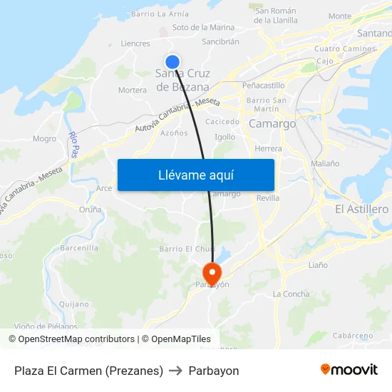 Plaza El Carmen (Prezanes) to Parbayon map