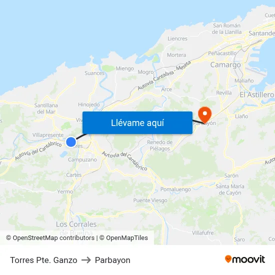 Torres Pte. Ganzo to Parbayon map