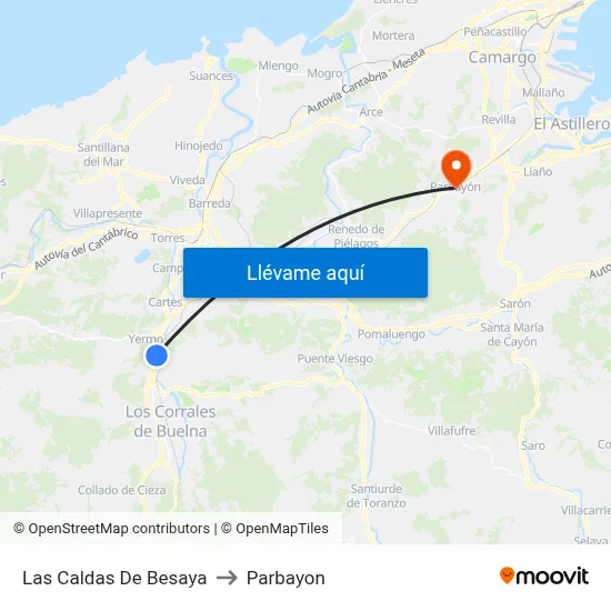 Las Caldas De Besaya to Parbayon map
