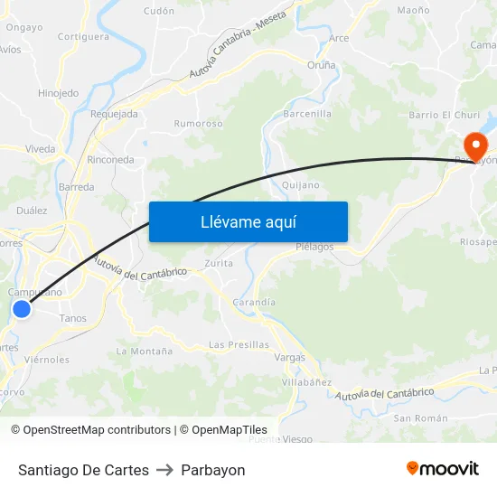Santiago De Cartes to Parbayon map