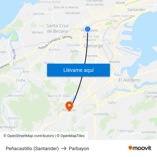 Peñacastillo (Santander) to Parbayon map