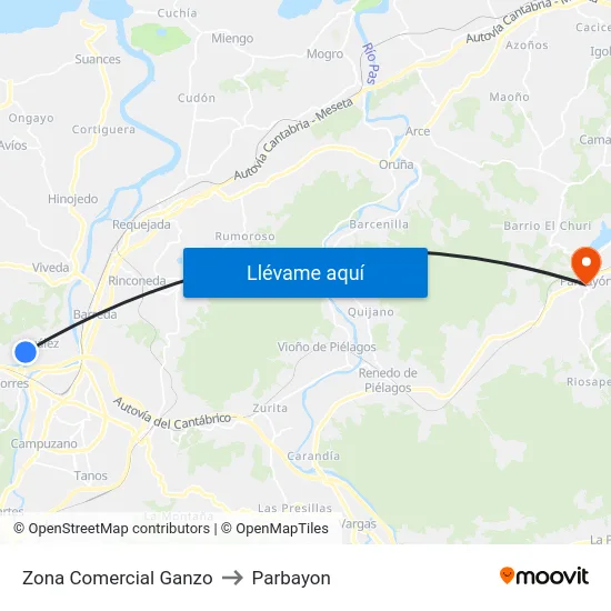 Zona Comercial Ganzo to Parbayon map