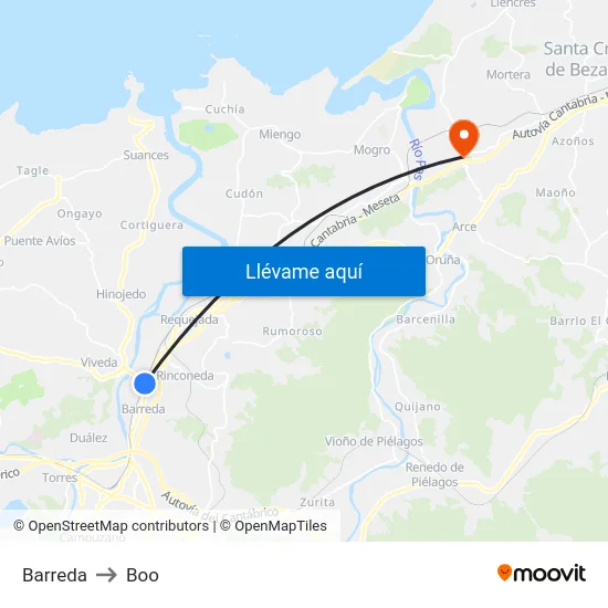 Barreda to Boo map