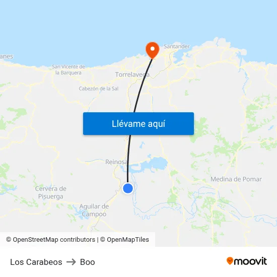 Los Carabeos to Boo map