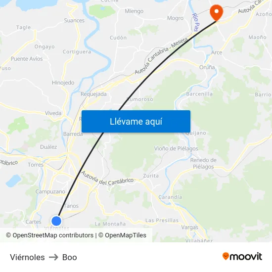 Viérnoles to Boo map
