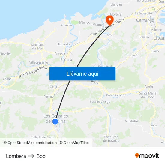 Lombera to Boo map