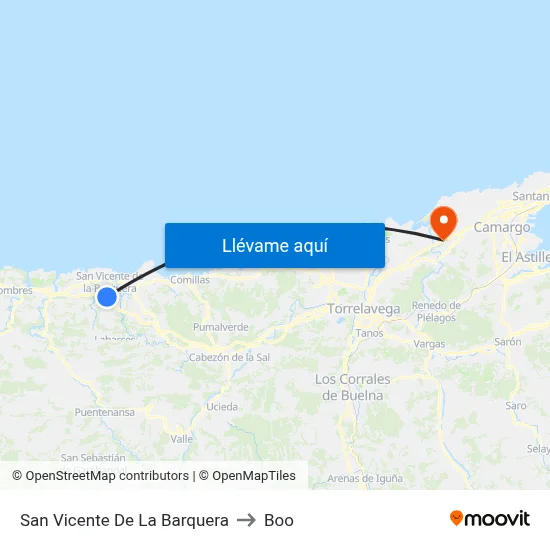 San Vicente De La Barquera to Boo map