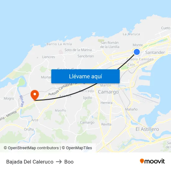 Bajada Del Caleruco to Boo map