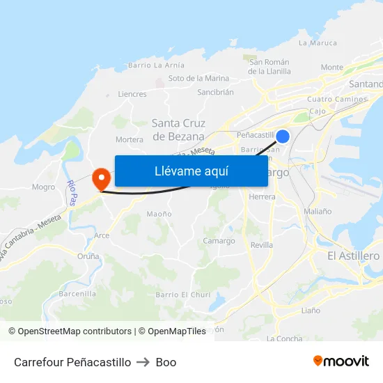 Carrefour Peñacastillo to Boo map