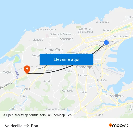 Valdecilla to Boo map