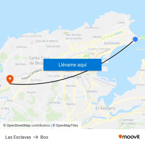 Las Esclavas to Boo map