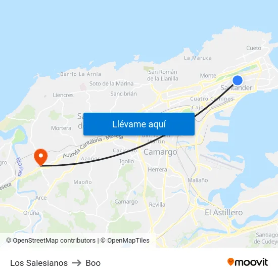 Los Salesianos to Boo map