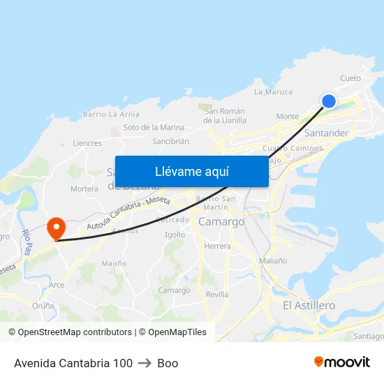Avenida Cantabria 100 to Boo map