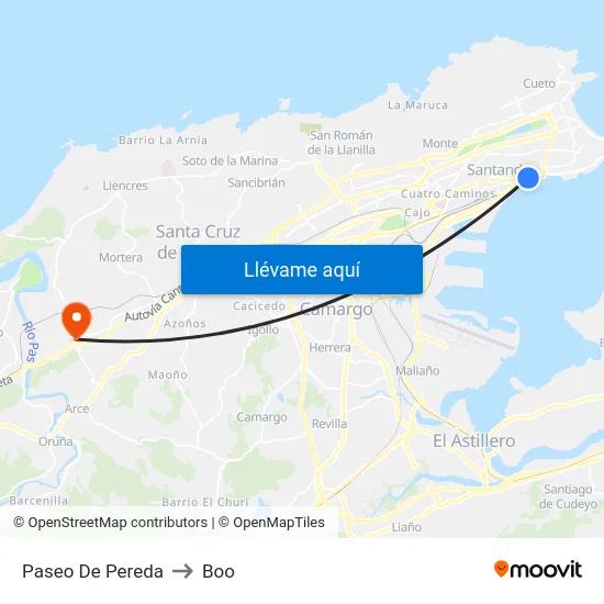 Paseo De Pereda to Boo map