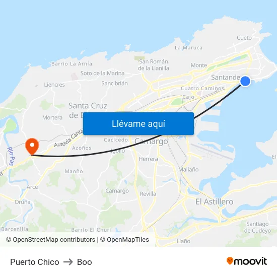 Puerto Chico to Boo map