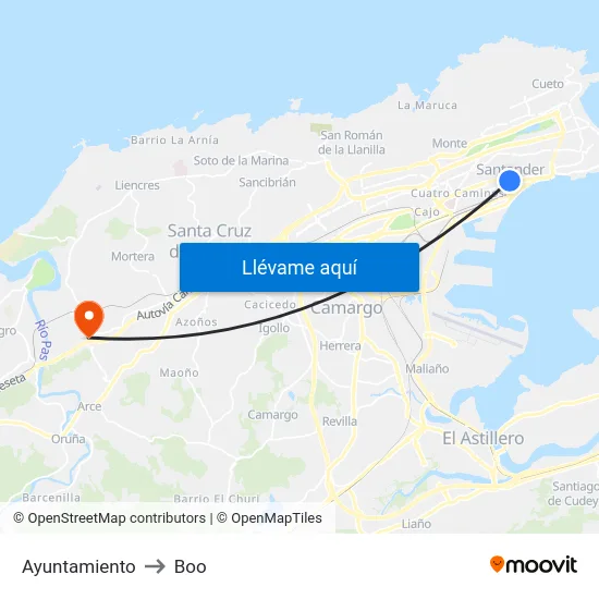 Ayuntamiento to Boo map