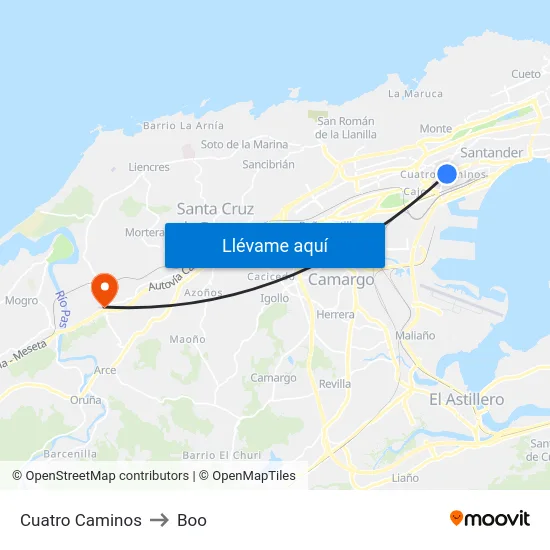 Cuatro Caminos to Boo map