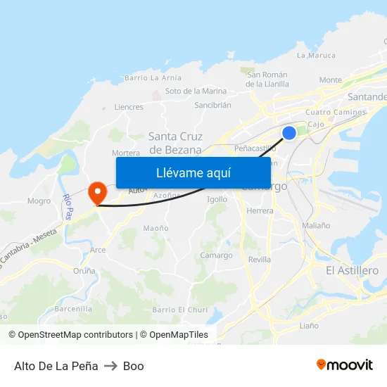 Alto De La Peña to Boo map